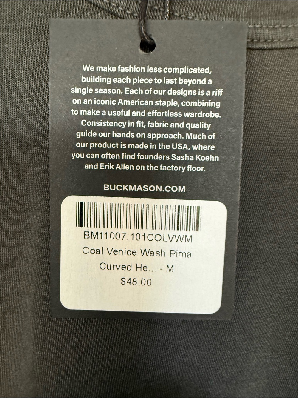 Buck Mason NWT Venice Wash Slub Curved Hem Tee in "Coal" - Picture 6 of 11
